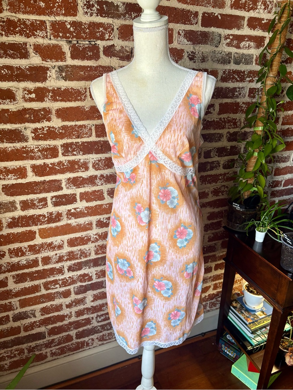 Vintage Peach Floral Semi Sheer Slip Dress - Picture 2 of 6